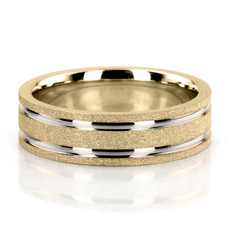 10K y-w-y-w-y gold 6mm. stone finish two-tone-wedding-ring - alternate view 3