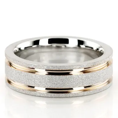 10K w-y-w-y-w gold 6mm. stone finish two-tone-wedding-ring - alternate view 4 thumbnail