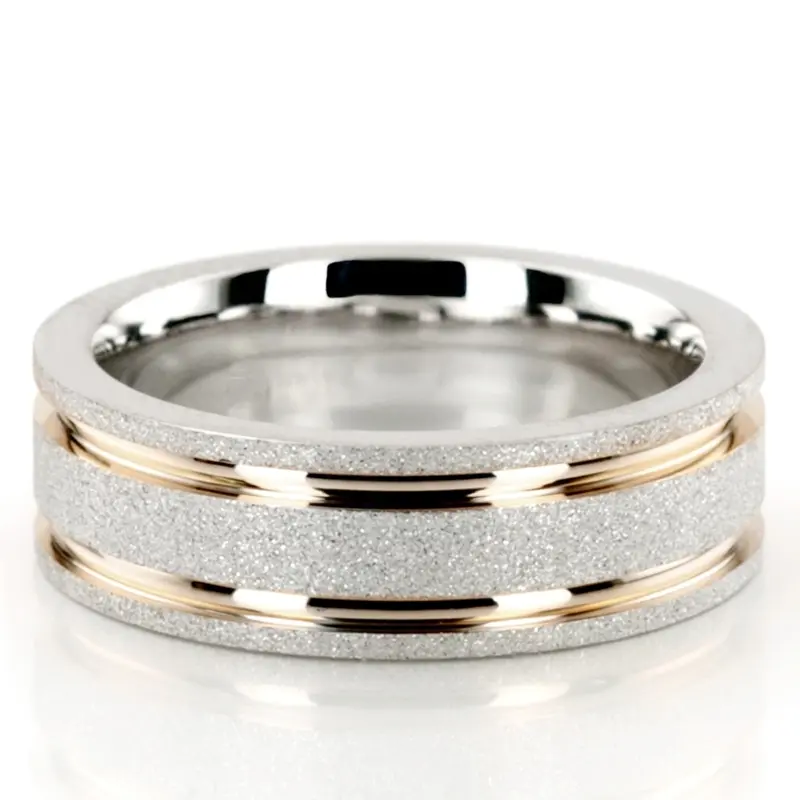 10K w-y-w-y-w gold 6mm. stone finish two-tone-wedding-ring - alternate view 4