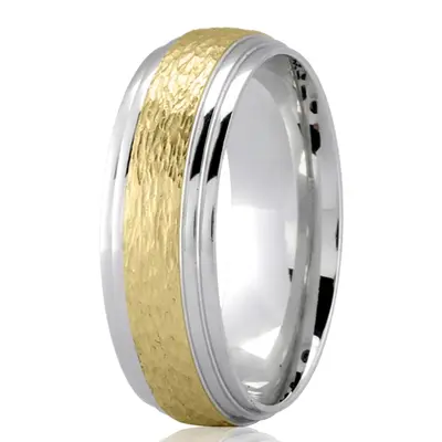 10K white-yellow-white gold 7mm. same as picture Rough-Finish-Basic-Wedding-Ring - alternate view 6 thumbnail