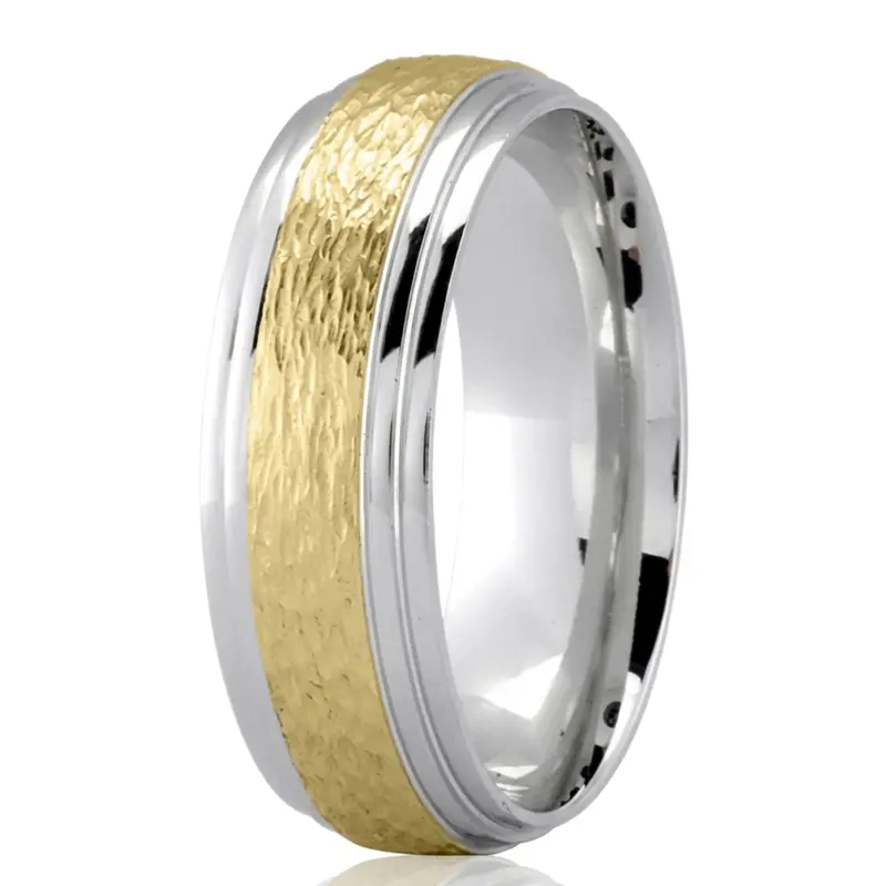 10K white-yellow-white gold 7mm. same as picture Rough-Finish-Basic-Wedding-Ring - alternate view 6