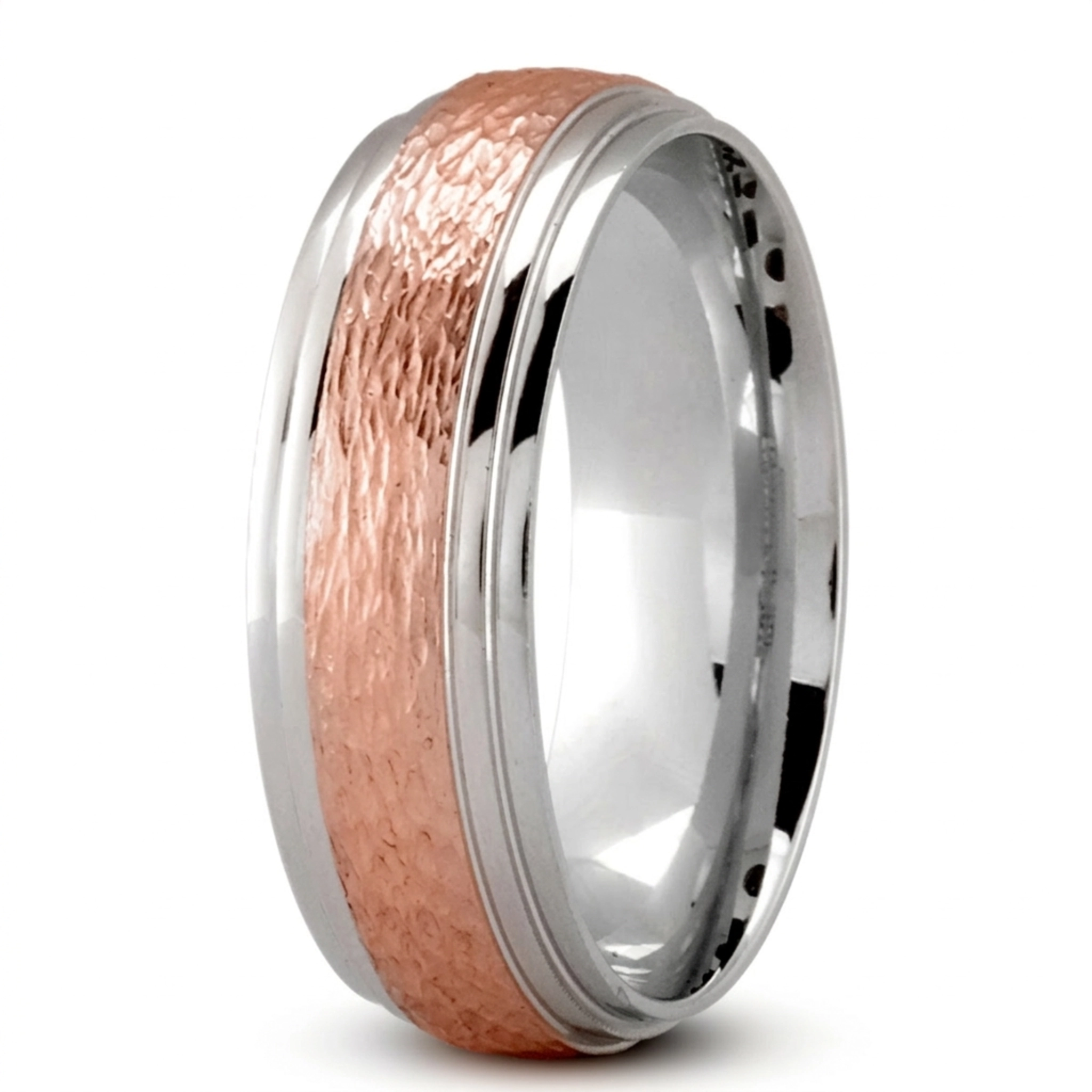 10K white-pink-white gold 7mm. same as picture Rough-Finish-Basic-Wedding-Ring - alternate view 8