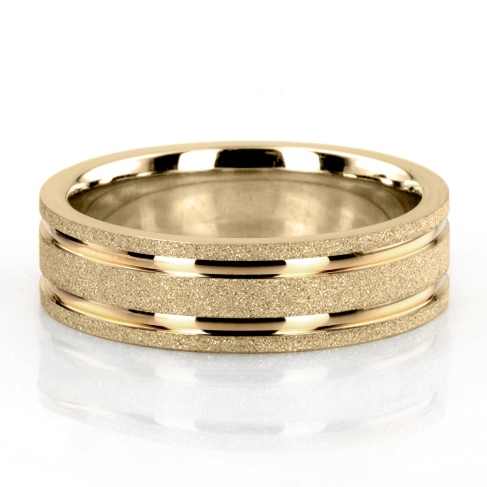 10K yellow gold 6mm. stone finish two-tone-wedding-ring - alternate view 5