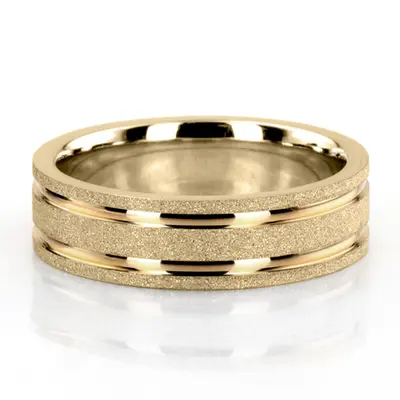 10K yellow gold 6mm. stone finish two-tone-wedding-ring - alternate view 5 thumbnail
