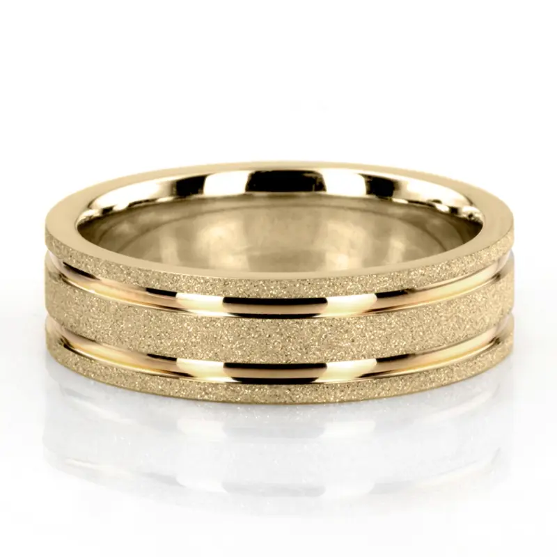 10K yellow gold 6mm. stone finish two-tone-wedding-ring - alternate view 5