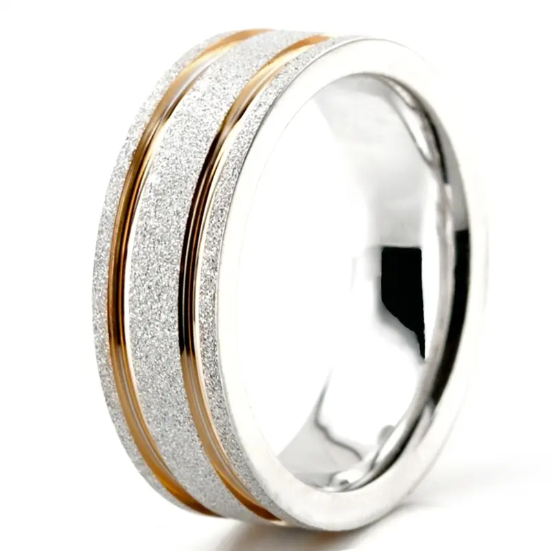 10K w-y-w-y-w gold 6mm. stone finish two-tone-wedding-ring - alternate view 6