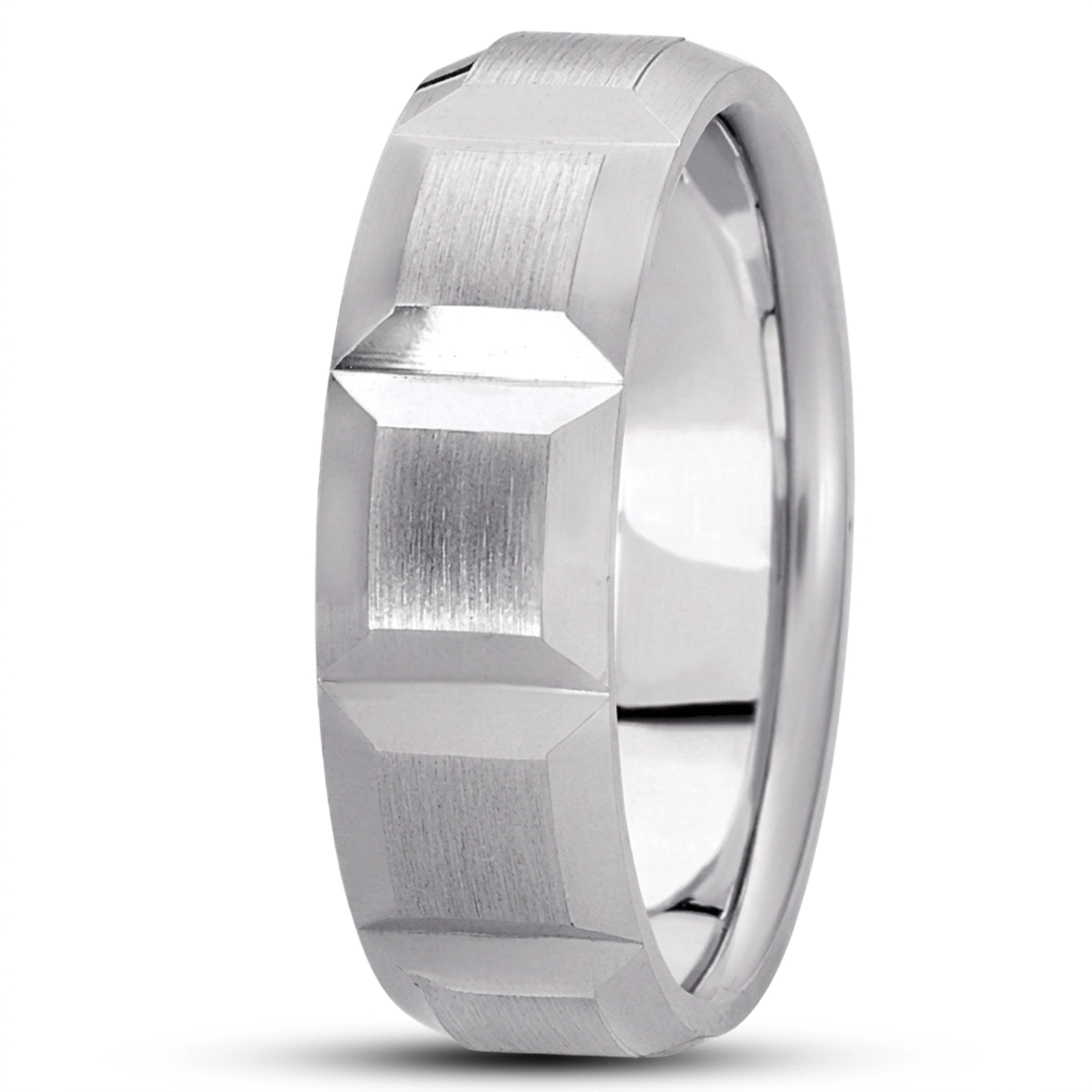 10K white gold 7mm. satin basic-diamond-carved-wedding-ring - alternate view 3