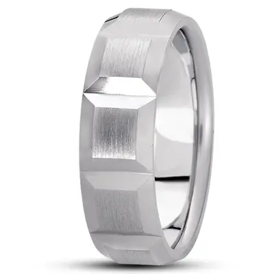 10K white gold 7mm. satin basic-diamond-carved-wedding-ring - alternate view 3 thumbnail
