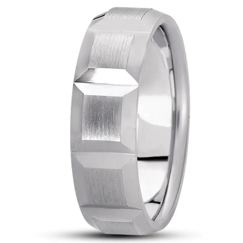 10K white gold 7mm. satin basic-diamond-carved-wedding-ring - alternate view 3