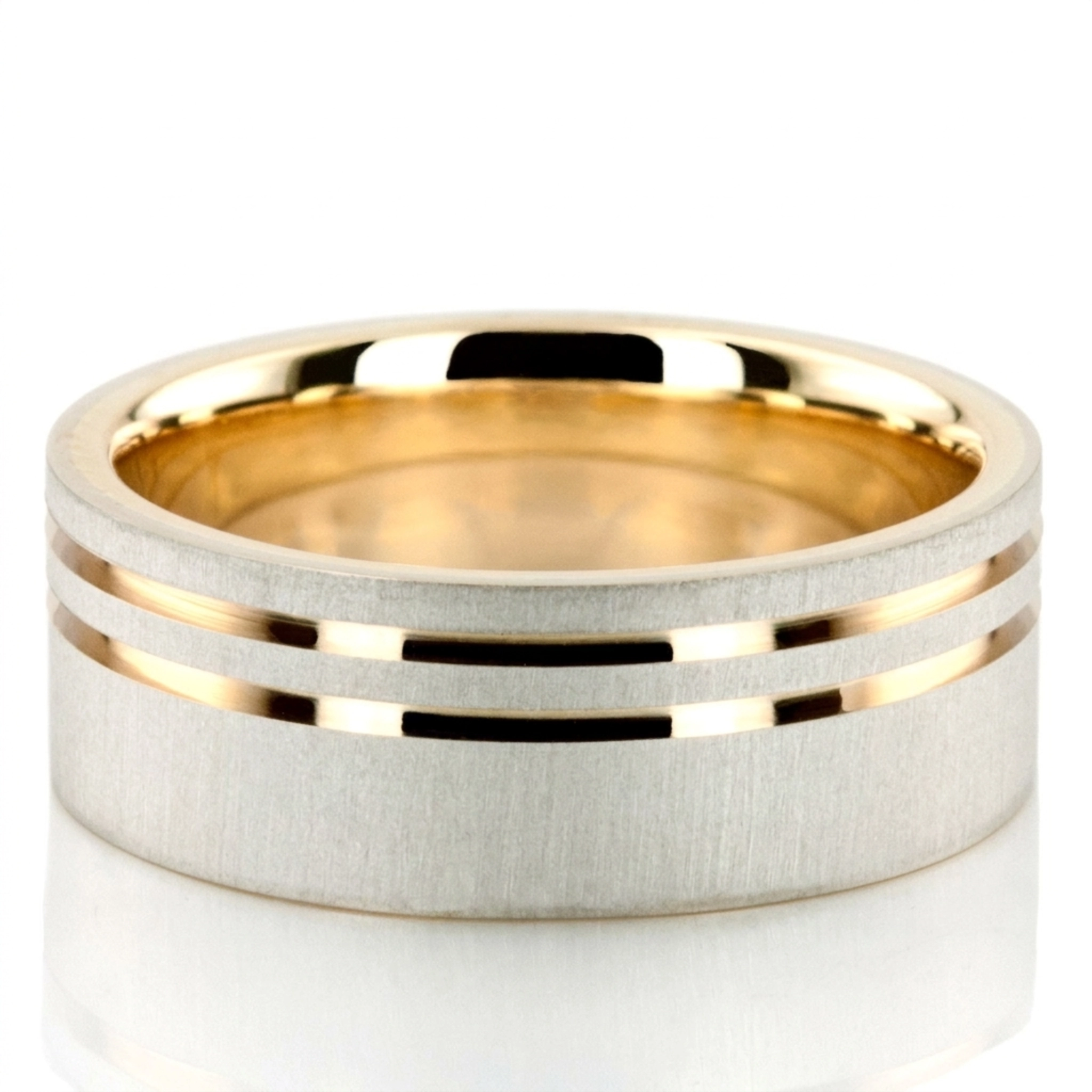 10K w-y-w-y-w gold 8mm. cross satin two-tone-wedding-band - main view