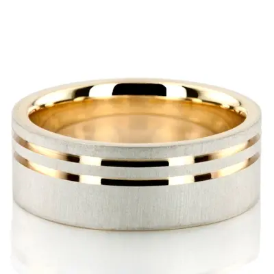 10K w-y-w-y-w gold 8mm. cross satin two-tone-wedding-band - main view thumbnail