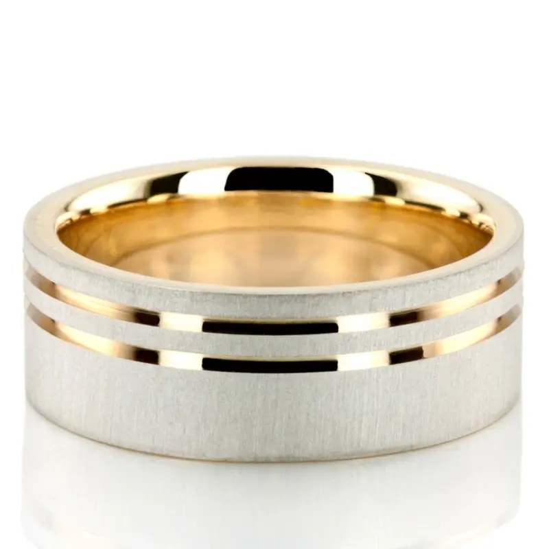 10K w-y-w-y-w gold 8mm. cross satin two-tone-wedding-band - main view