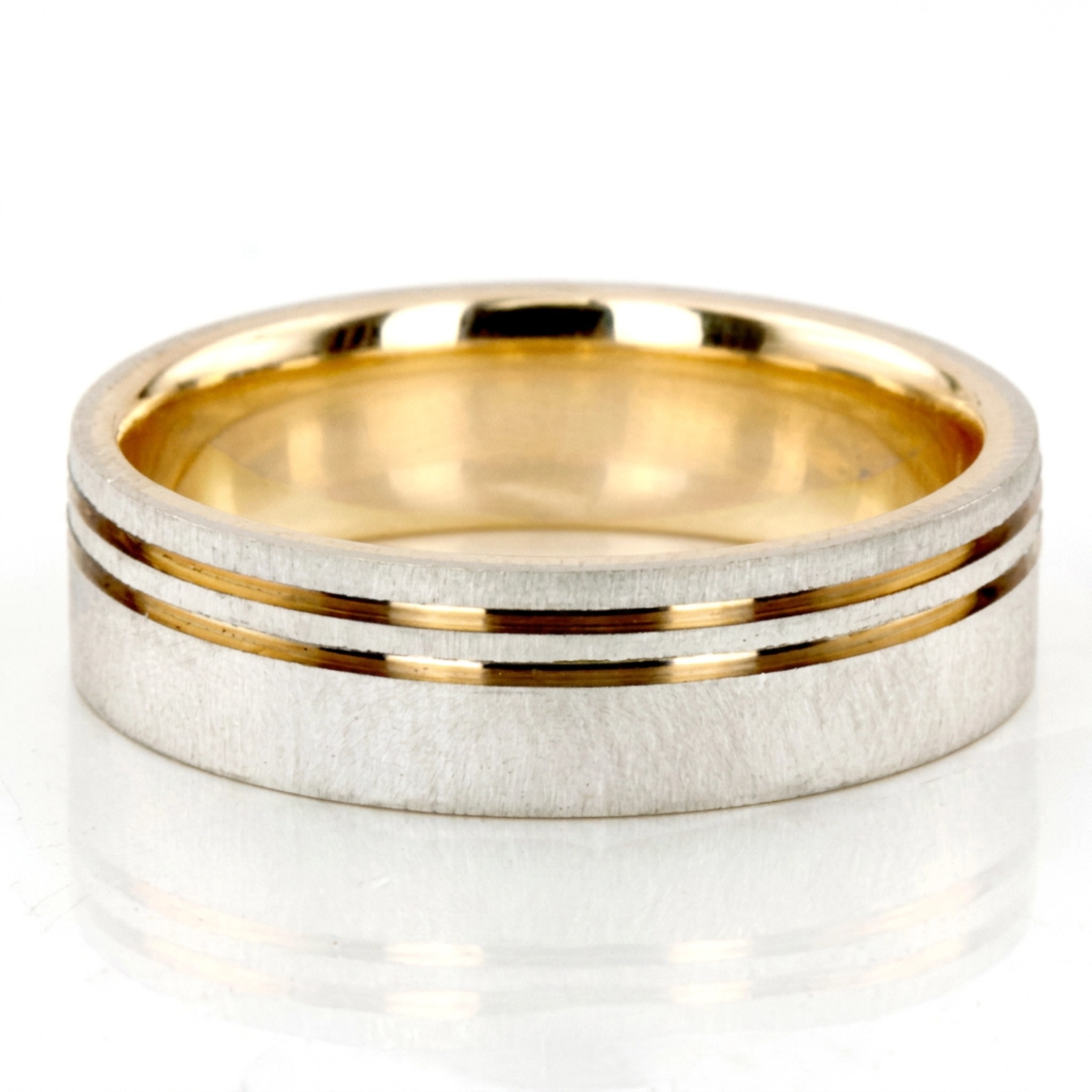 10K w-y-w-y-w gold 6mm. cross satin two-tone-wedding-band - alternate view 3
