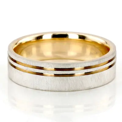 10K w-y-w-y-w gold 6mm. cross satin two-tone-wedding-band - alternate view 3 thumbnail