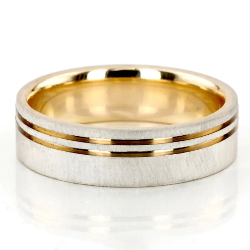 10K w-y-w-y-w gold 6mm. cross satin two-tone-wedding-band - alternate view 3