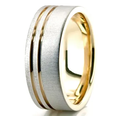 10K w-y-w-y-w gold 8mm. cross satin two-tone-wedding-band - alternate view 6 thumbnail