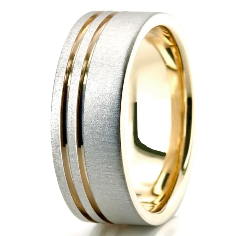 10K w-y-w-y-w gold 8mm. cross satin two-tone-wedding-band - alternate view 6