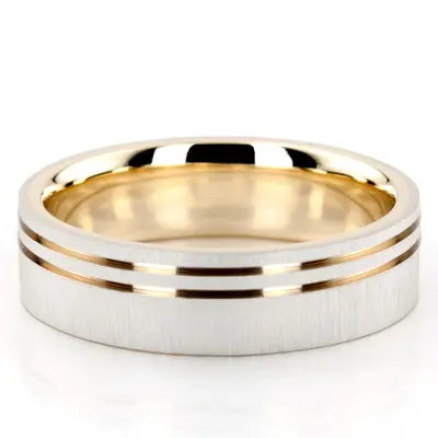 10K w-y-w-y-w gold 6mm. cross satin two-tone-wedding-band - alternate view 7 thumbnail