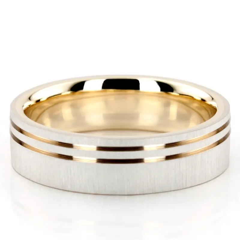10K w-y-w-y-w gold 6mm. cross satin two-tone-wedding-band - alternate view 7