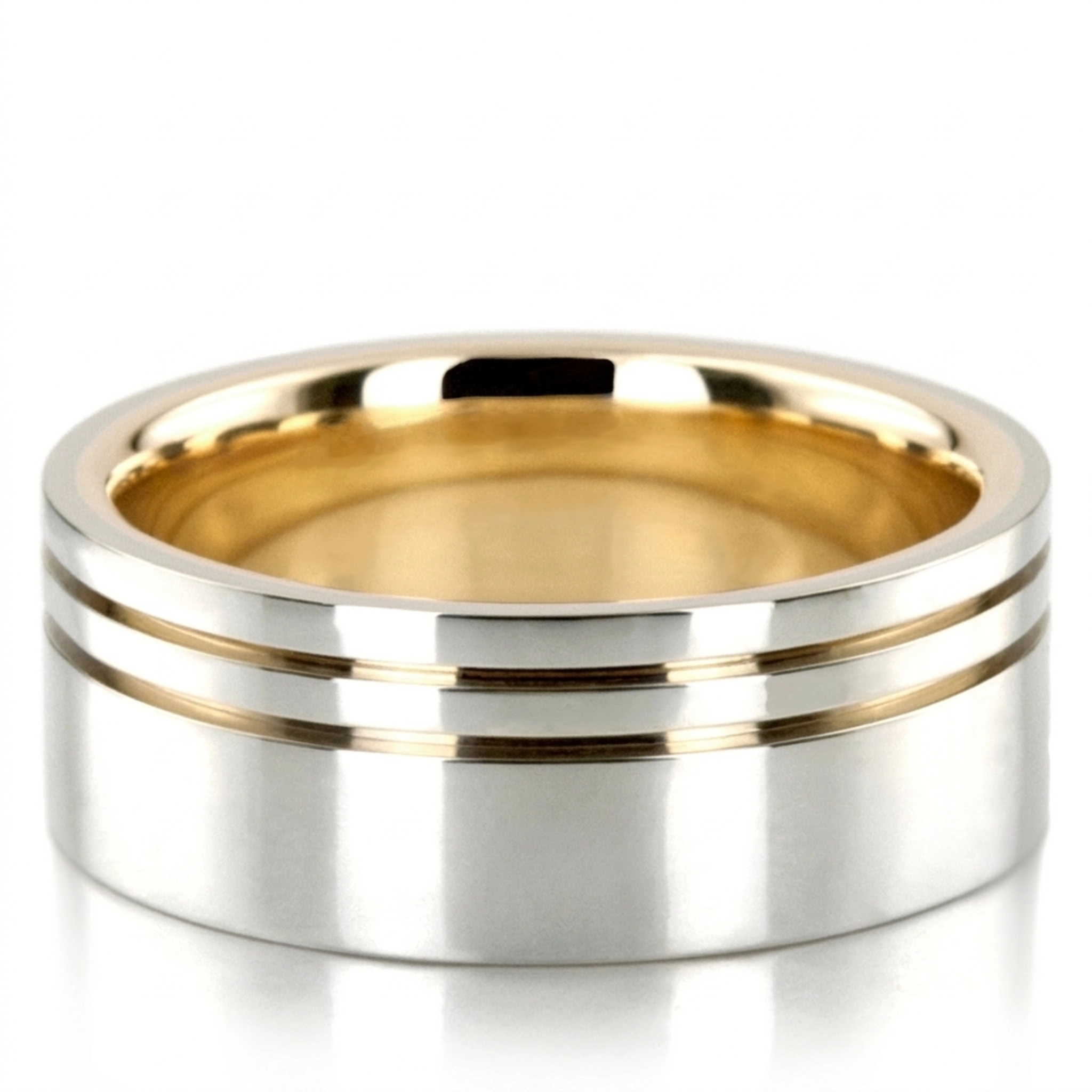 10K w-y-w-y-w gold 8mm. high polish two-tone-wedding-band - alternate view 8