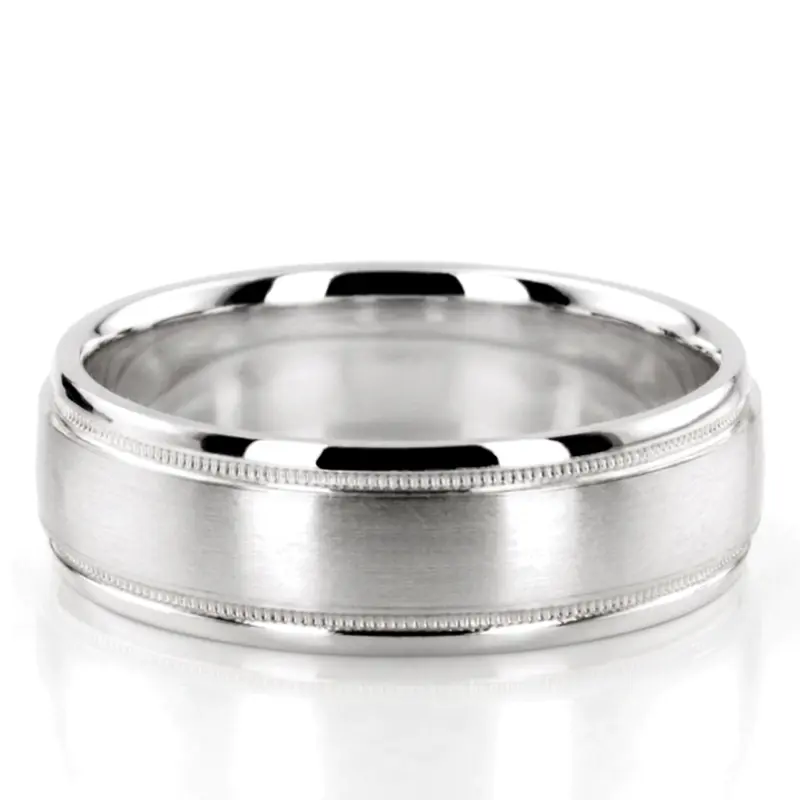 10K white gold 7mm. satin finish two-tone-wedding-band - main view