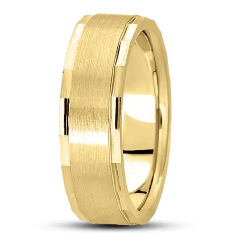 10K yellow gold 7mm. satin basic-diamond-carved-wedding-ring - alternate view 5