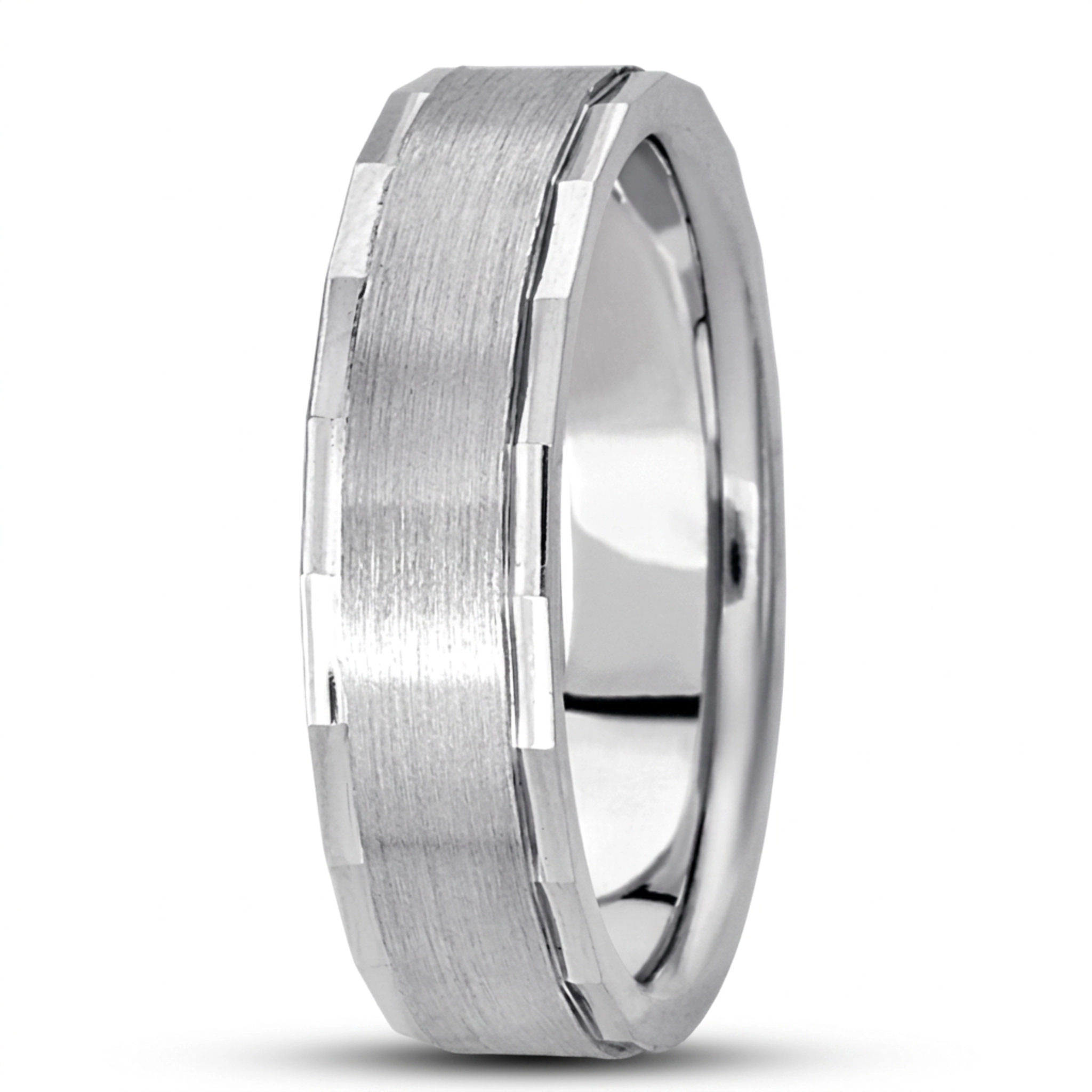 10K white gold 6mm. satin basic-diamond-carved-wedding-ring - alternate view 6