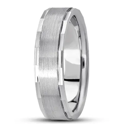 10K white gold 6mm. satin basic-diamond-carved-wedding-ring - alternate view 6 thumbnail