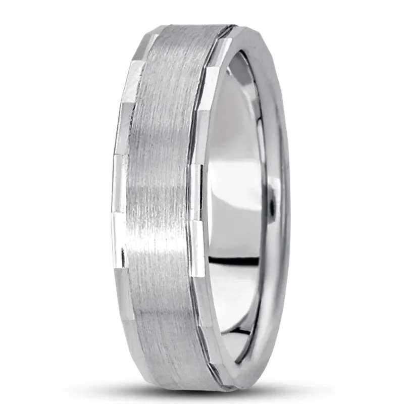 10K white gold 6mm. satin basic-diamond-carved-wedding-ring - alternate view 6