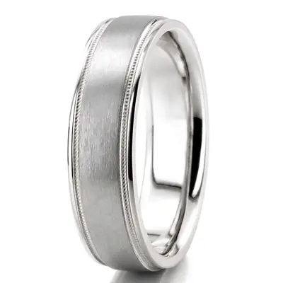 10K white gold 6mm. satin finish two-tone-wedding-band - alternate view 6 thumbnail