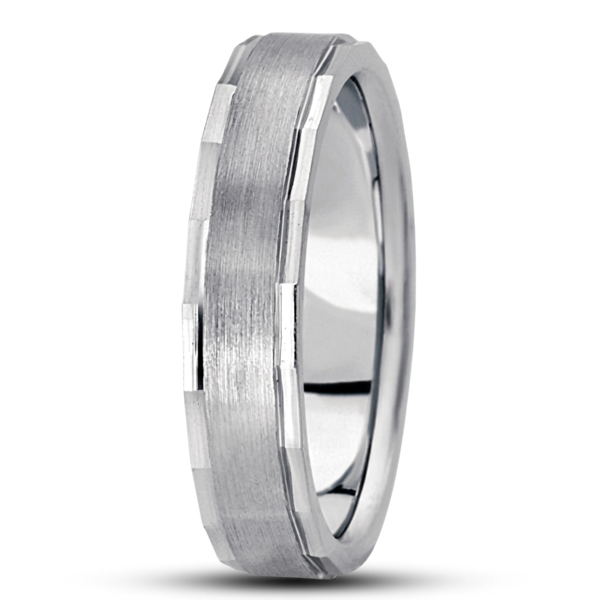 10K white gold 5mm. satin basic-diamond-carved-wedding-ring - main view
