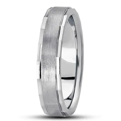 10K white gold 5mm. satin basic-diamond-carved-wedding-ring - main view thumbnail