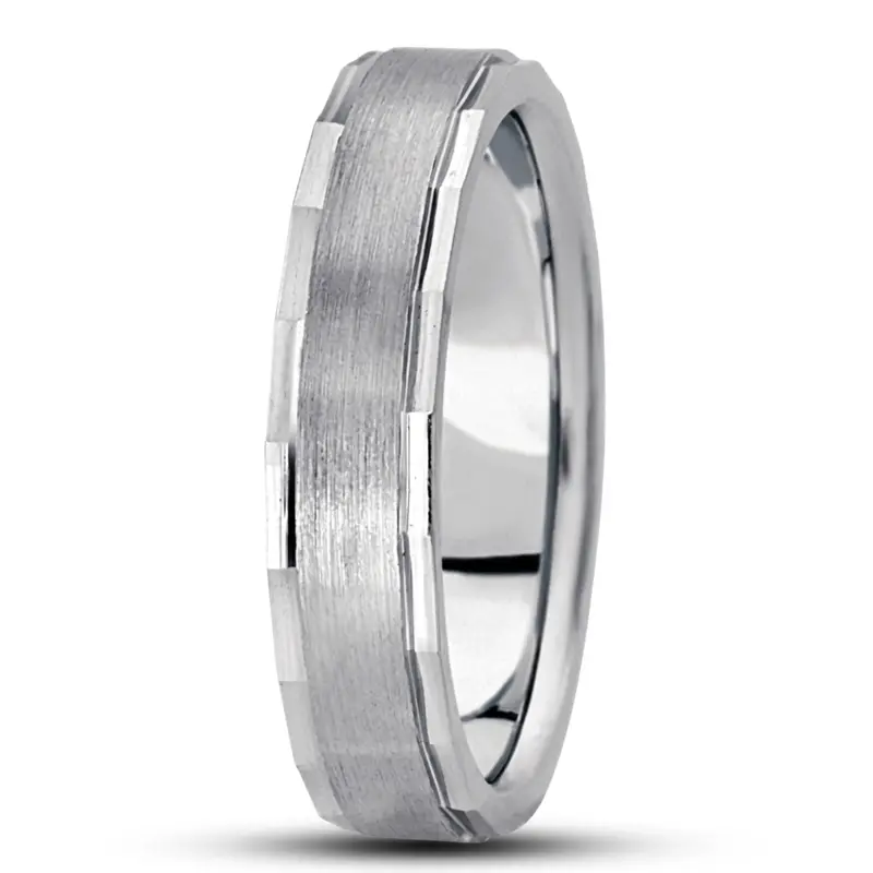 10K white gold 5mm. satin basic-diamond-carved-wedding-ring - main view