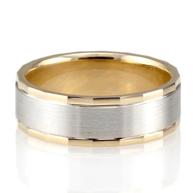 10K yellow-white-yellow gold 6mm. satin basic-diamond-carved-wedding-ring - alternate view 2