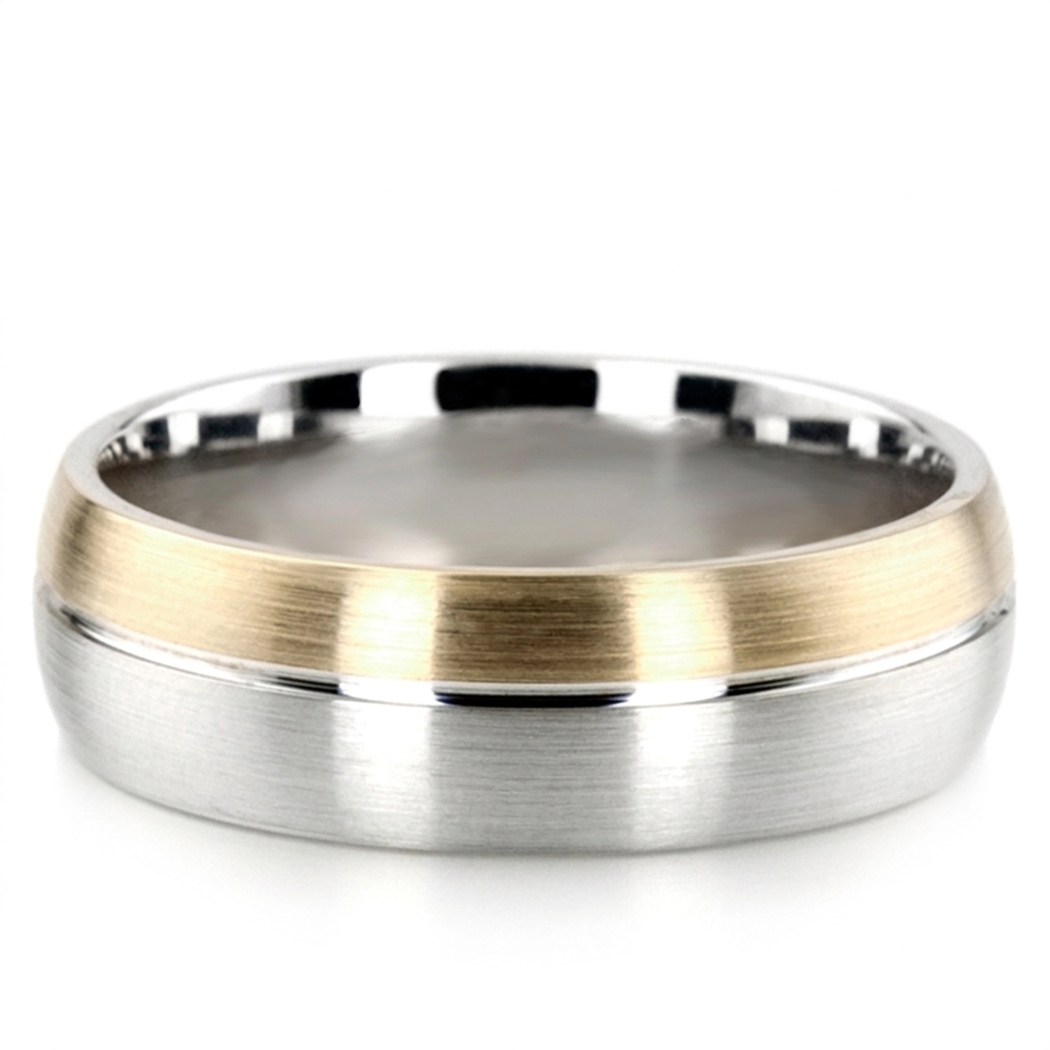 10K white-yellow-white gold 7mm. satin basic-carved-simple-wedding-ring - alternate view 2