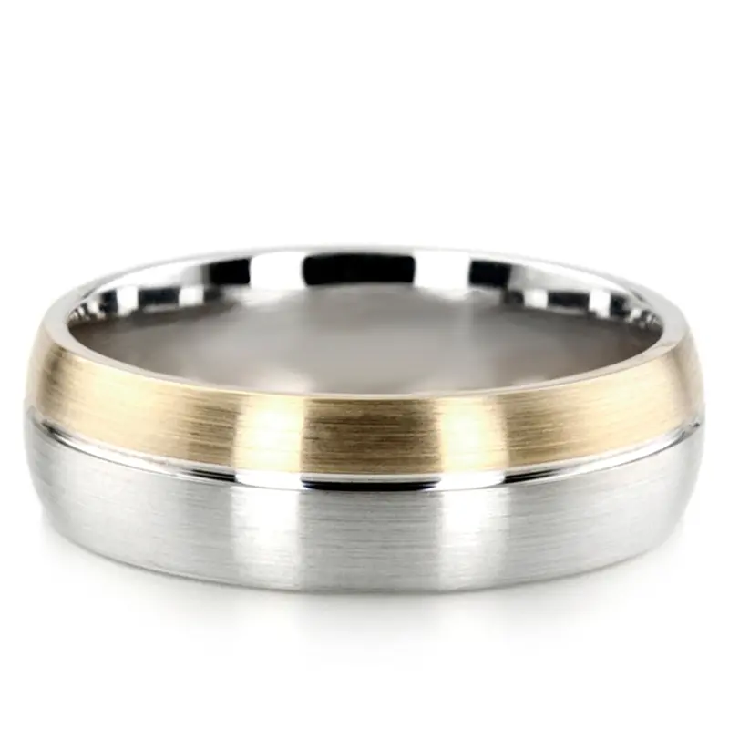 10K white-yellow-white gold 7mm. satin basic-carved-simple-wedding-ring - alternate view 2