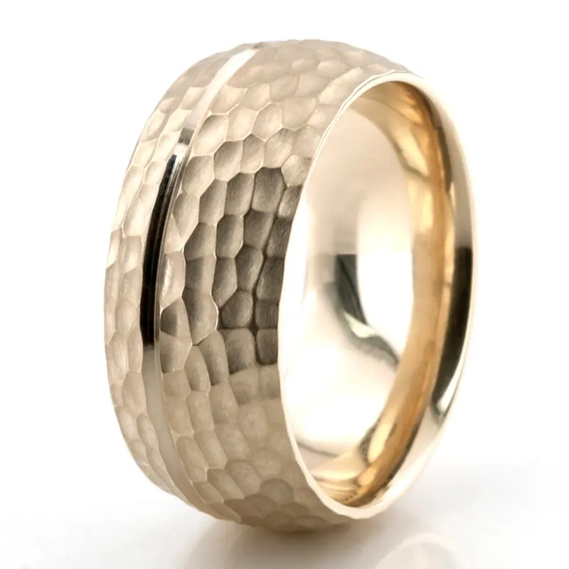 10K yellow gold 8mm. hammer basic-carved-simple-wedding-ring - alternate view 7