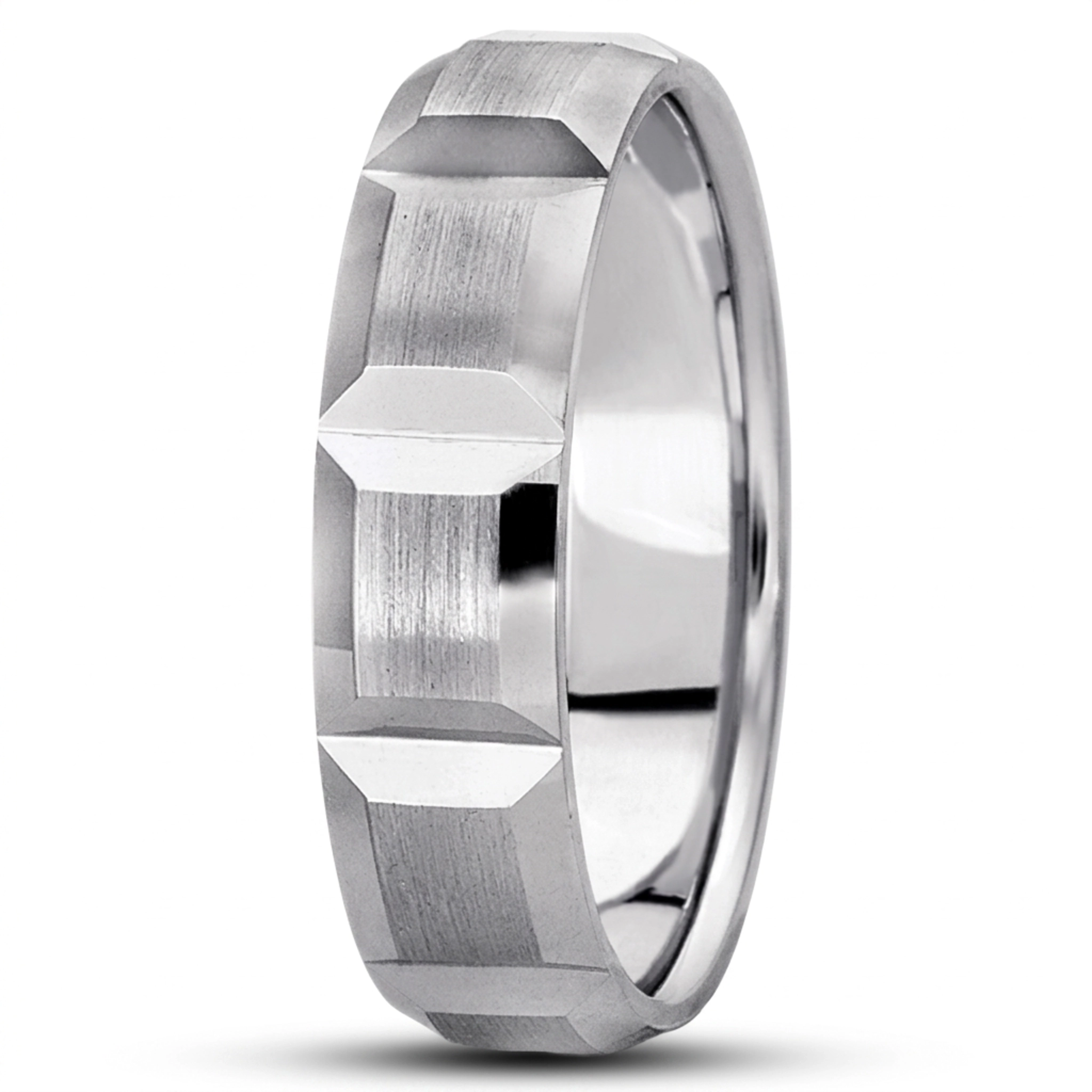 10K white gold 6mm. satin basic-diamond-carved-wedding-ring - main view