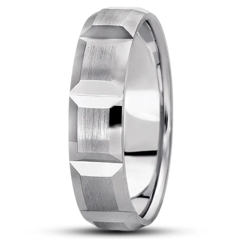 10K white gold 6mm. satin basic-diamond-carved-wedding-ring - main view