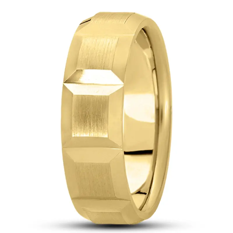 10K yellow gold 7mm. satin basic-diamond-carved-wedding-ring - alternate view 4