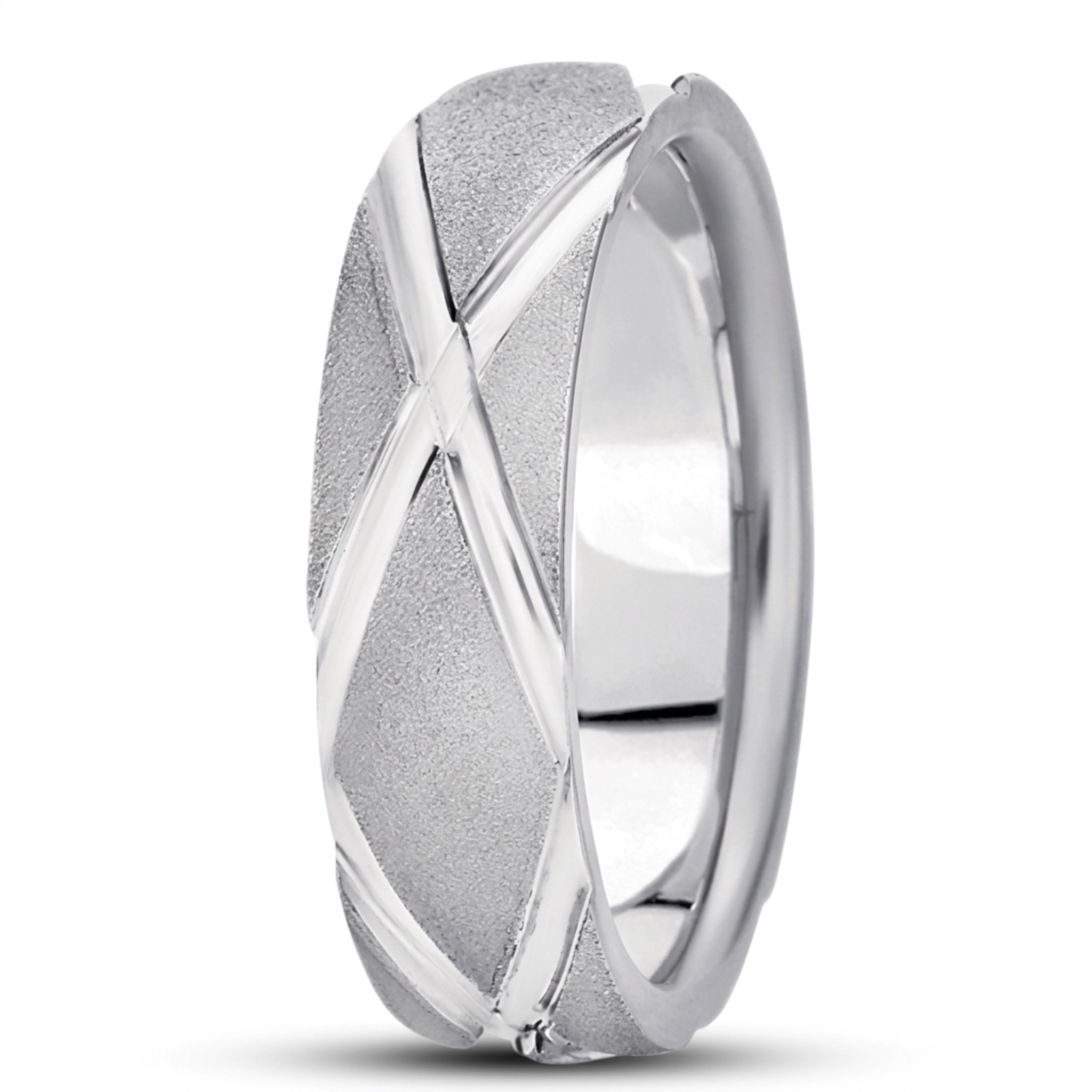 10K white gold 7mm. wire matte basic-diamond-carved-wedding-band - alternate view 5
