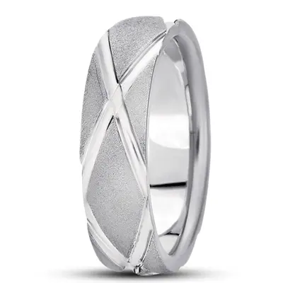 10K white gold 7mm. wire matte basic-diamond-carved-wedding-band - alternate view 5 thumbnail