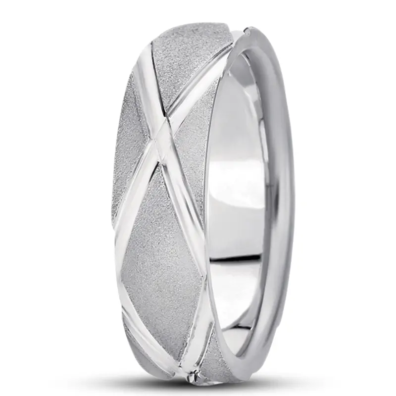 10K white gold 7mm. wire matte basic-diamond-carved-wedding-band - alternate view 5