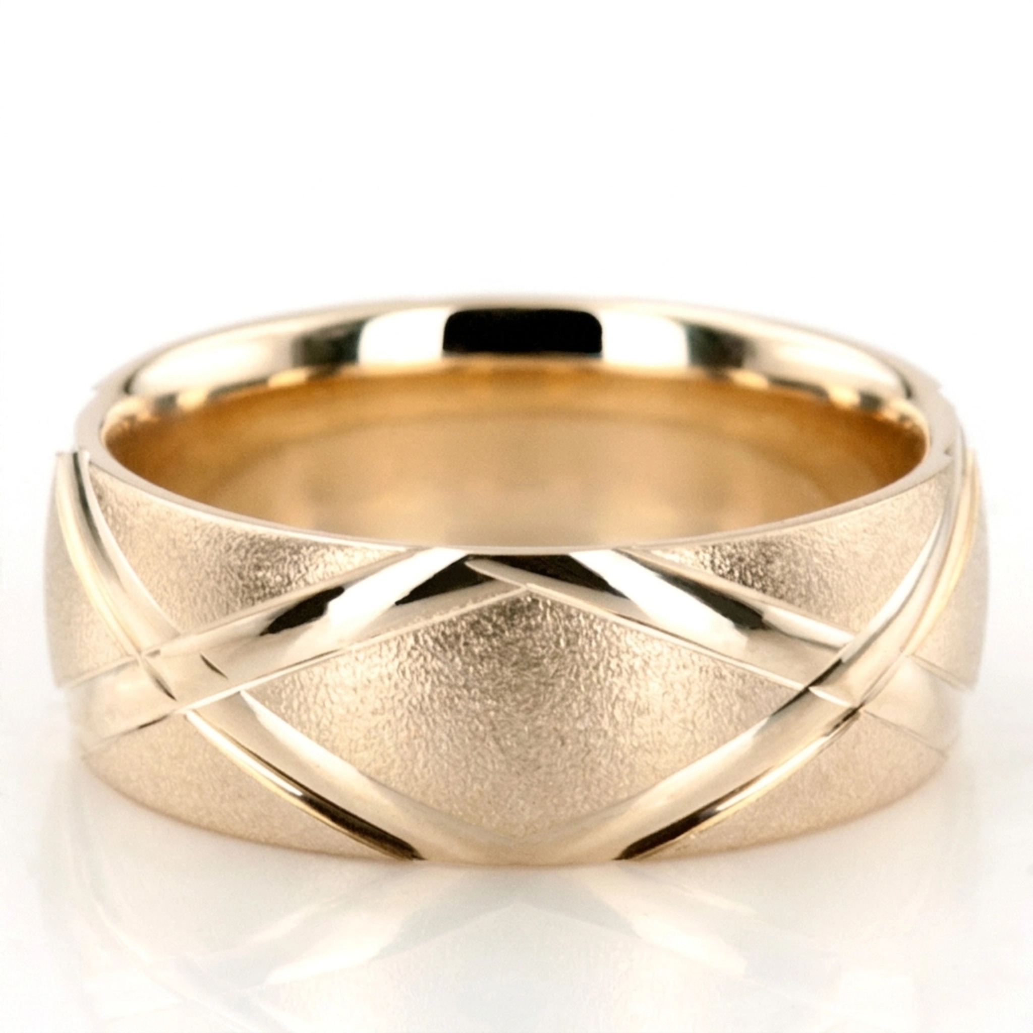 10K yellow gold 7mm. wire matte basic-diamond-carved-wedding-band - alternate view 6