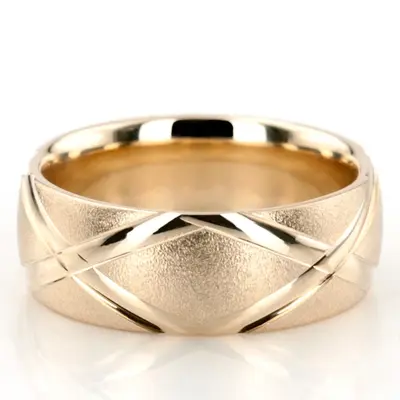 10K yellow gold 7mm. wire matte basic-diamond-carved-wedding-band - alternate view 6 thumbnail