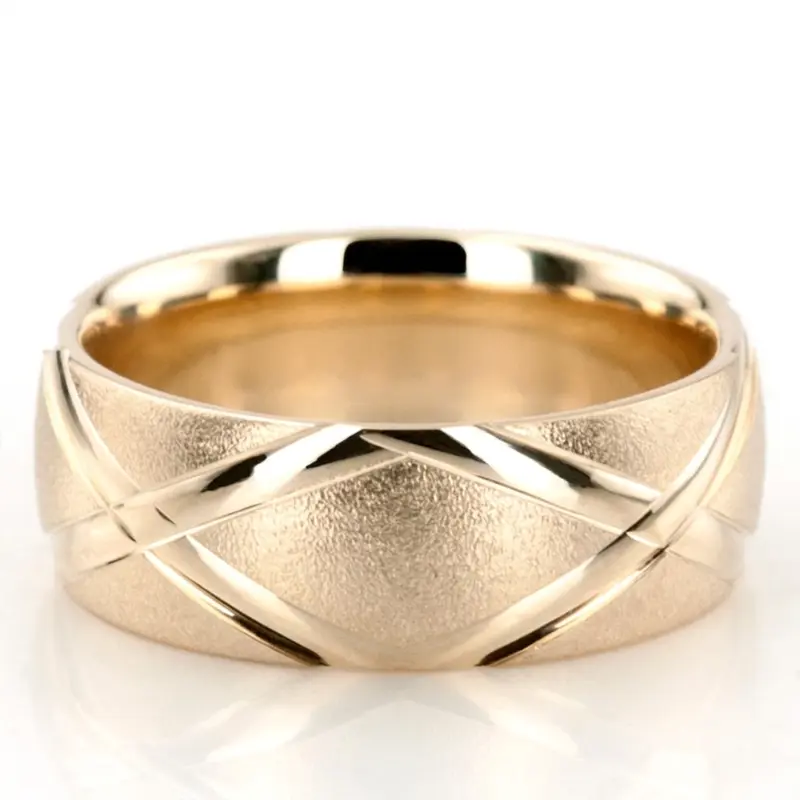 10K yellow gold 7mm. wire matte basic-diamond-carved-wedding-band - alternate view 6