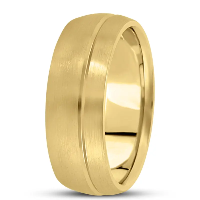 10K yellow gold 8mm. satin basic-carved-simple-wedding-ring - alternate view 8