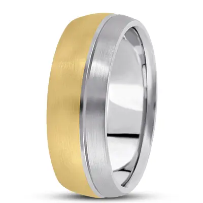 10K yellow-white-yellow gold 8mm. satin basic-carved-simple-wedding-ring - alternate view 10 thumbnail