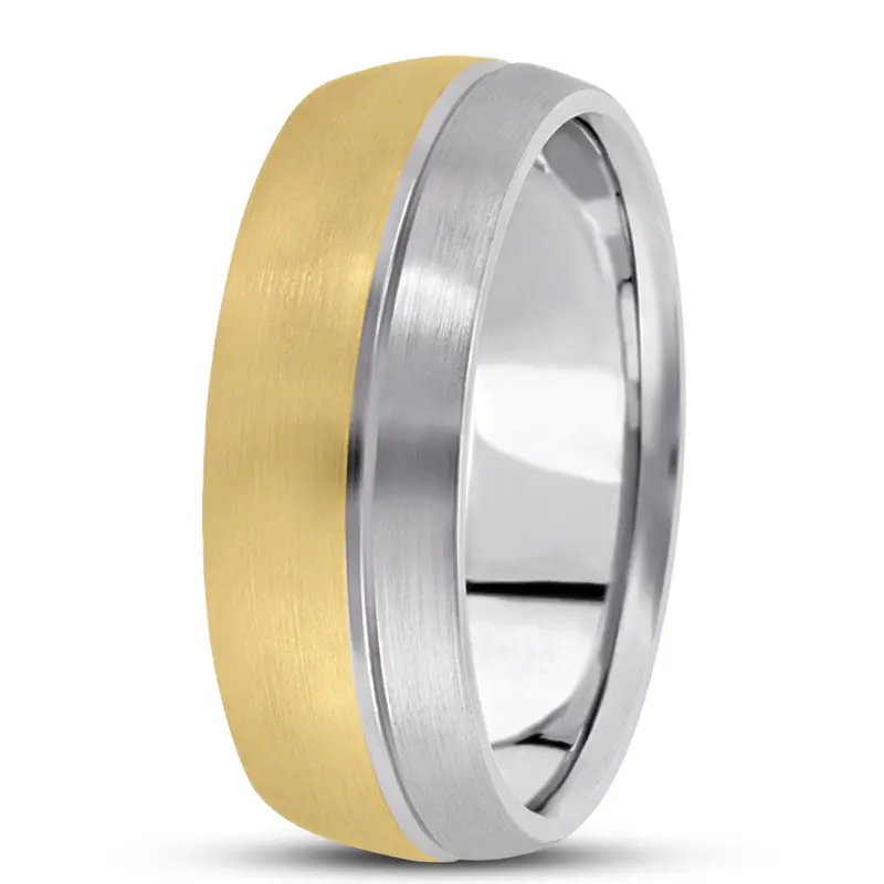 10K yellow-white-yellow gold 8mm. satin basic-carved-simple-wedding-ring - alternate view 10
