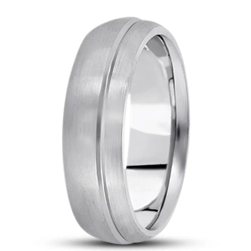 10K white gold 7mm. satin basic-carved-simple-wedding-ring - alternate view 11